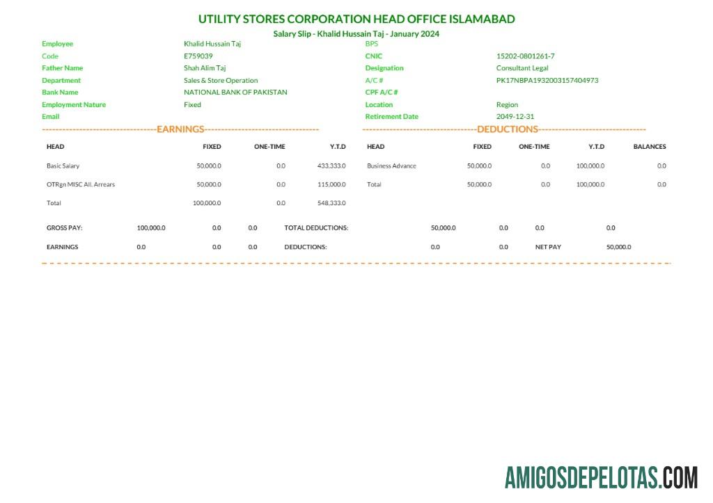 Para download Modelo de comprovante de salário da Islamabad Utility Stores Corporation em formatos Word e PDF.pdf, 1